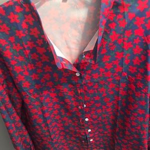 Long sleeve blouse, red, blue flower!